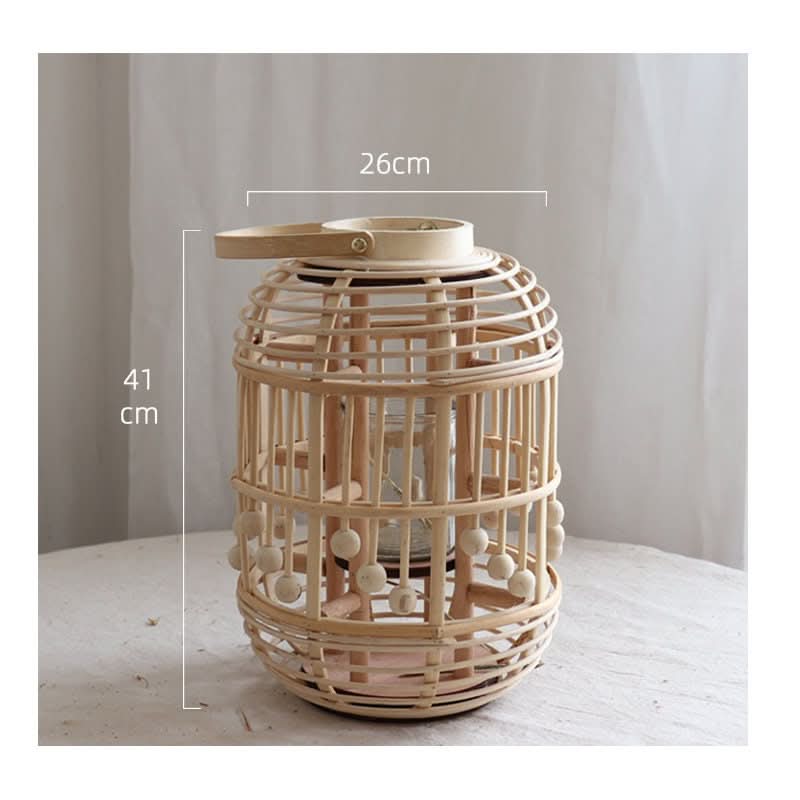 Natural bamboo hand-woven candle holder, decorative home decor.